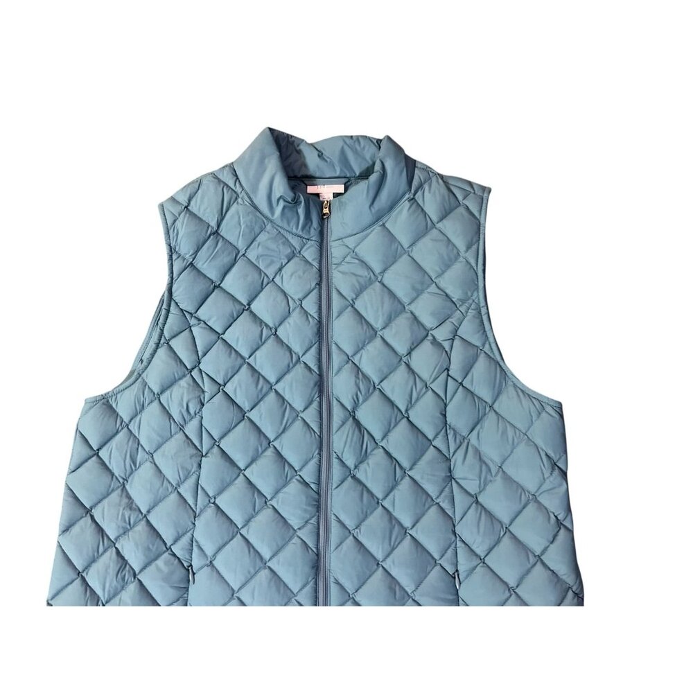 J Jill Down Puffer Vest Womens L Blue Quilted Zip Front Pockets Used - Picture 5 of 15